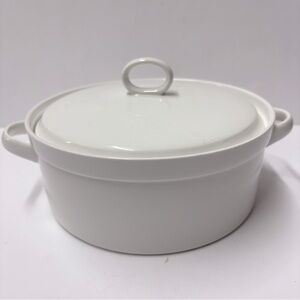 Crate & Barrel 7.5" Covered Casserole Dish White Porcelain Round Baking Dish